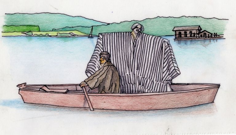 Gustav Klimt en Emilie Flöge op de Attersee  (vleermuisjurk)